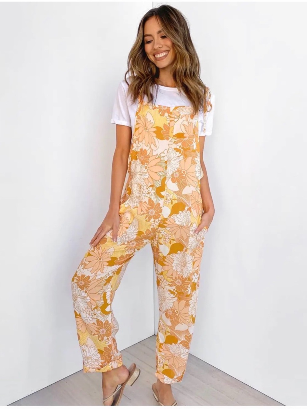 Petal & Pup Peach Floral Wide-Leg Jumpsuit